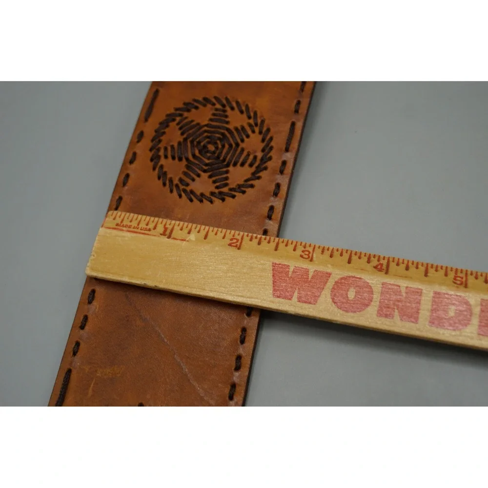 Max Studio Cognac Italian‎ Leather Wide Boho Whipstitch Belt Brown LP02229MS